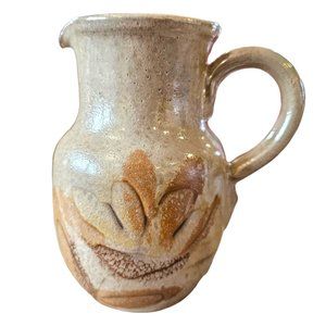 Pottery Vallauris Ceramic Pitcher La Roue French Glazed Cream‎ Neutral 6" Tall
